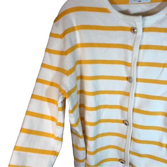 Latahuo women’s crewneck button front cardigan sweater XXL striped yellow white - Picture 2 of 10